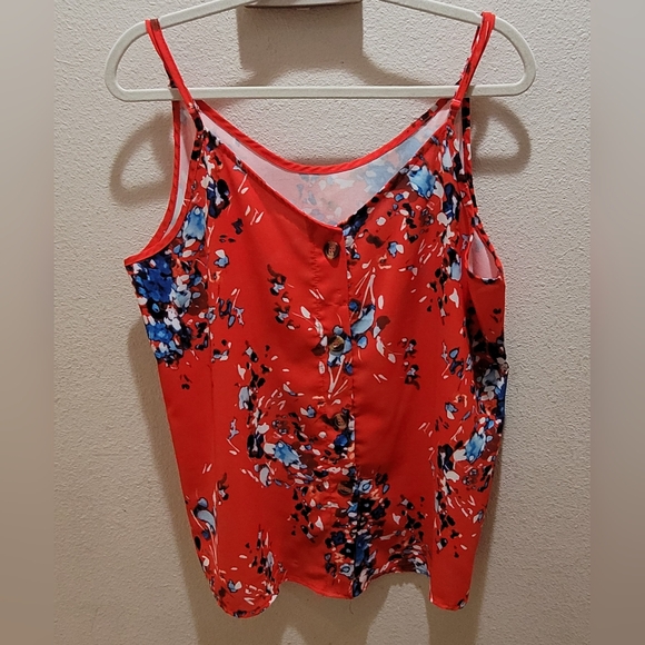 Orange/Red Floral Button-Front Flowy Tank Top – XL - Picture 1 of 5